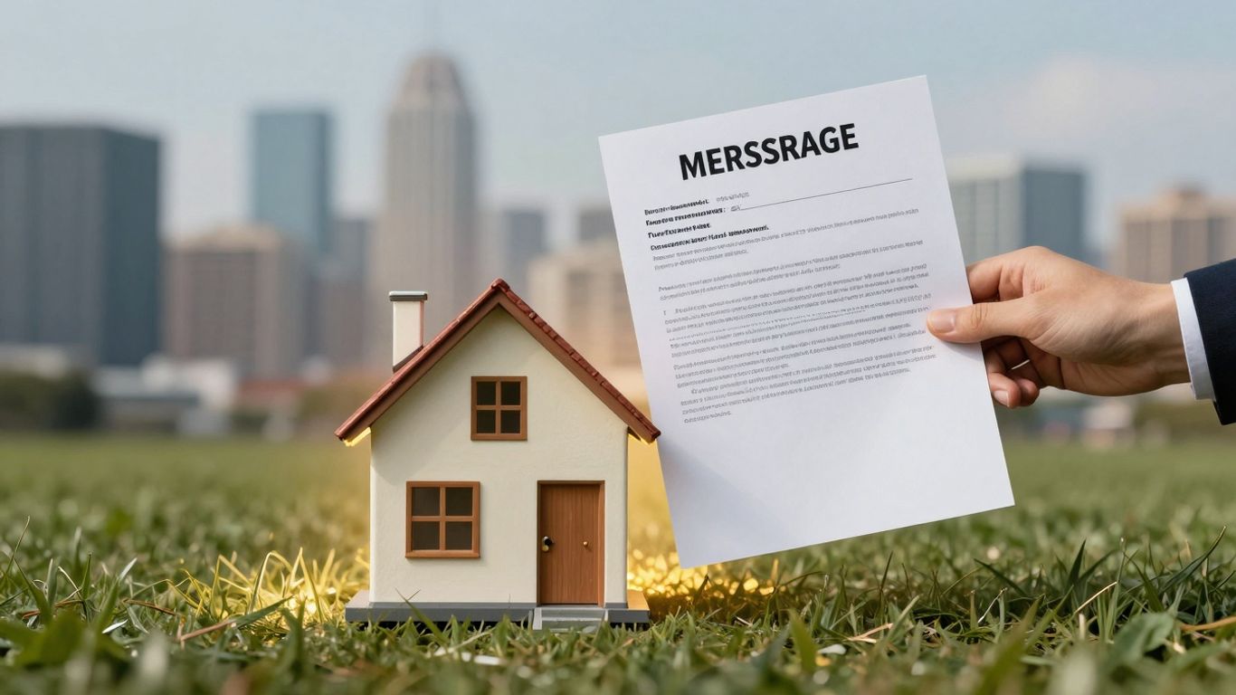 House with mortgage document, financial growth