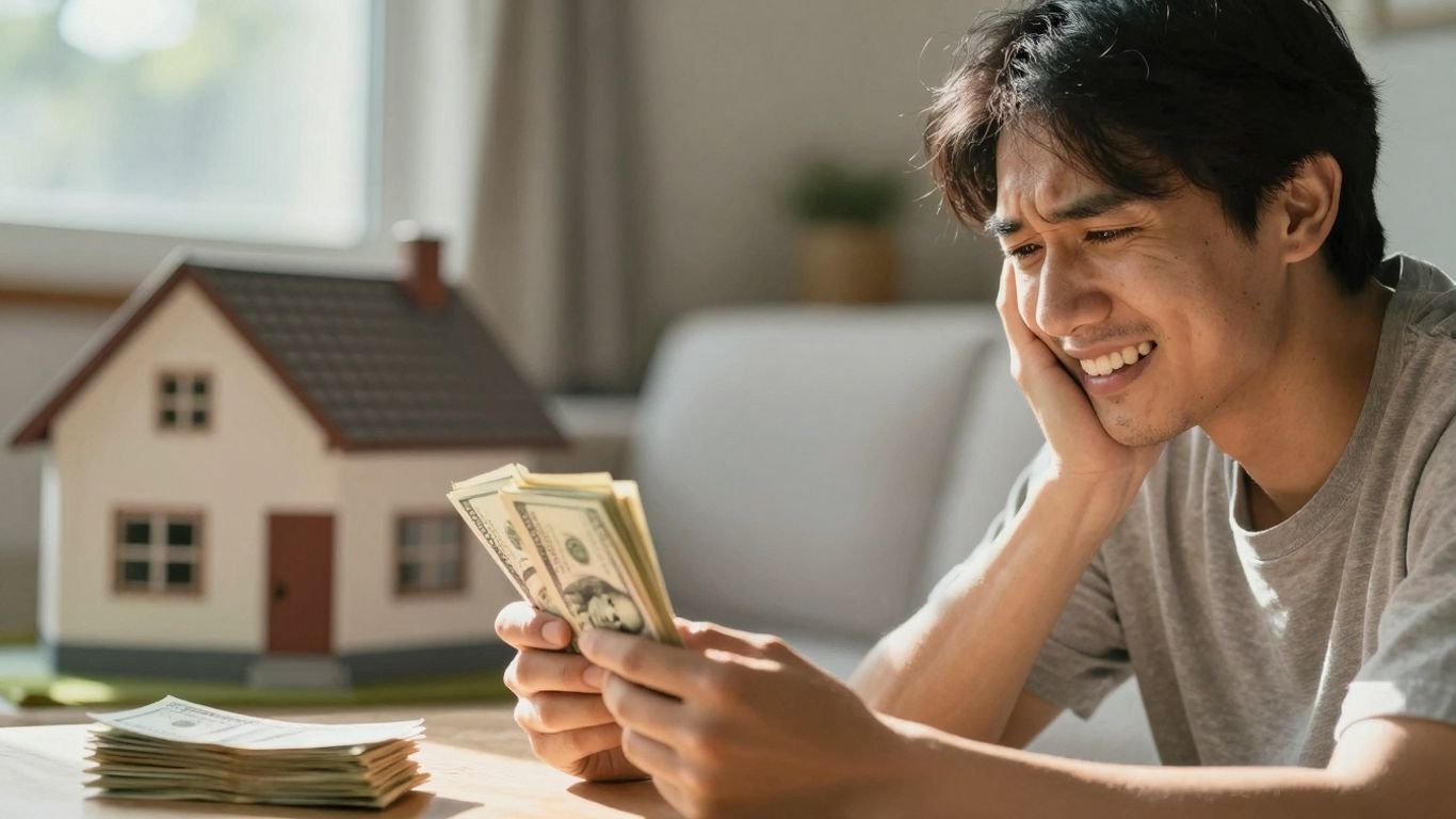 Homeowner with money and house, happy about refinancing.