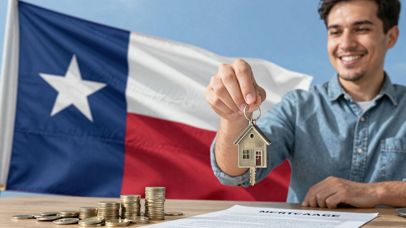 Texas homeowner with keys, coins, and mortgage document.