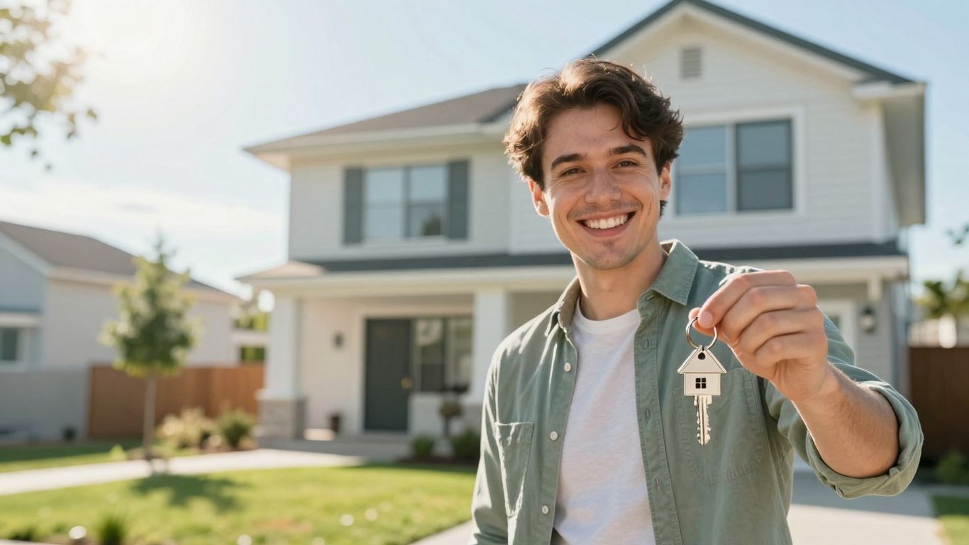 Person holding house key, symbolizing mortgage refinance savings.