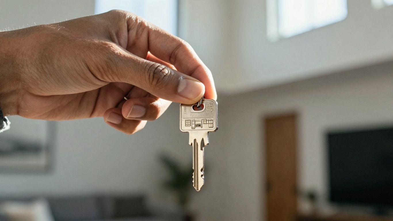 Homeowner holding a key, symbolizing mortgage refinance.