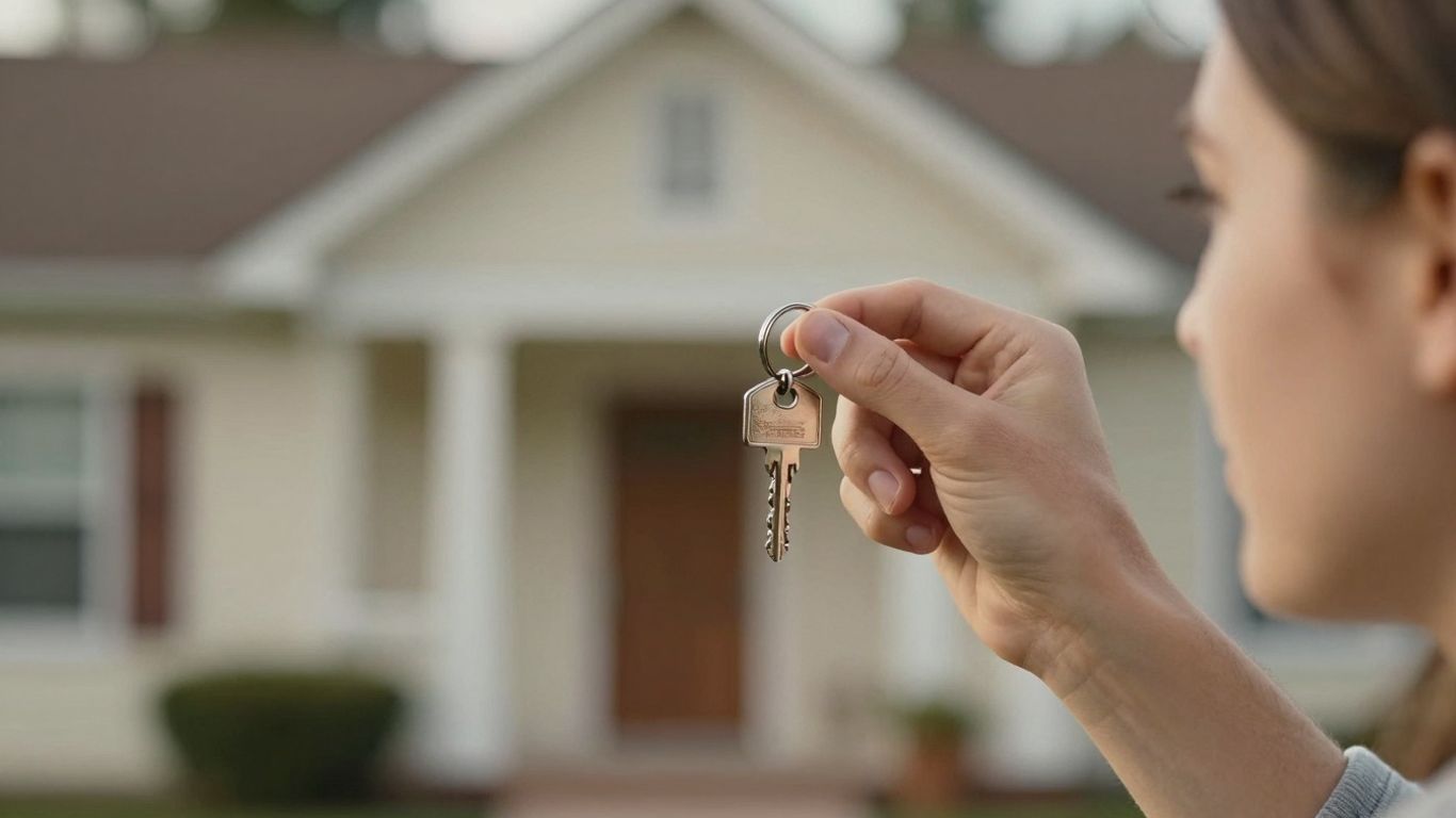 Person holding house key, considering home loan refinance.