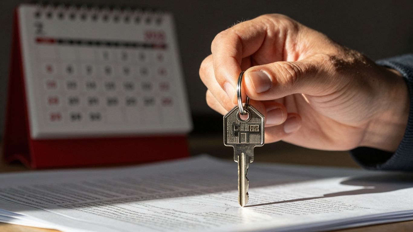 Homeowner with house key, 2025 calendar.
