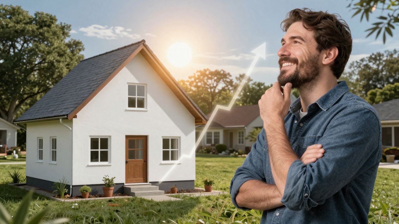 Homeowner happy with mortgage refinance benefits.