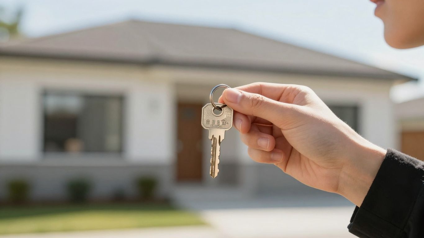 Person holding house key, considering refinance options.