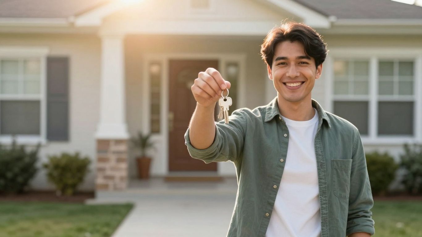 Homeowner with keys, happy about mortgage refinance.