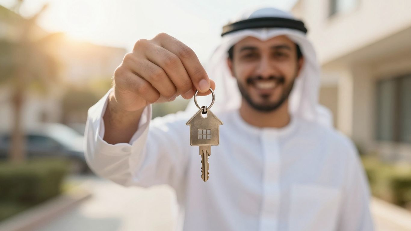 House key with financial growth background