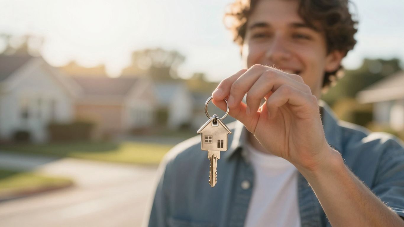 Person holding house key, symbolizing financial opportunity.