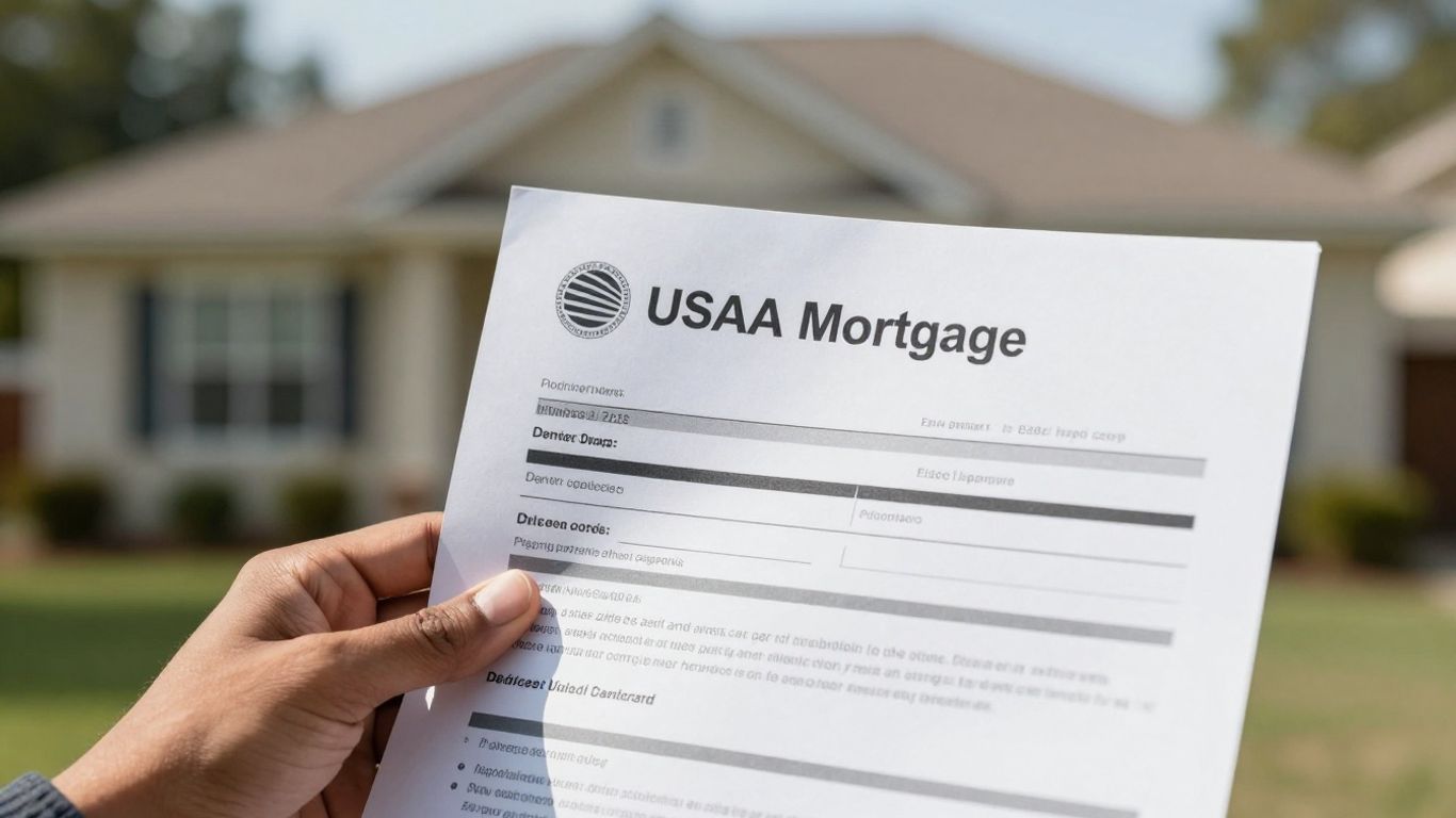 USAA mortgage refinance document with house background.
