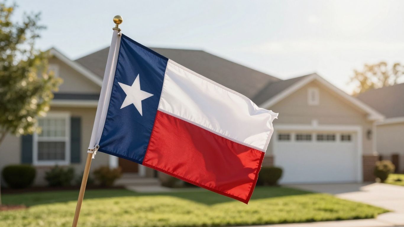Texas home with flag and financial opportunity glow.