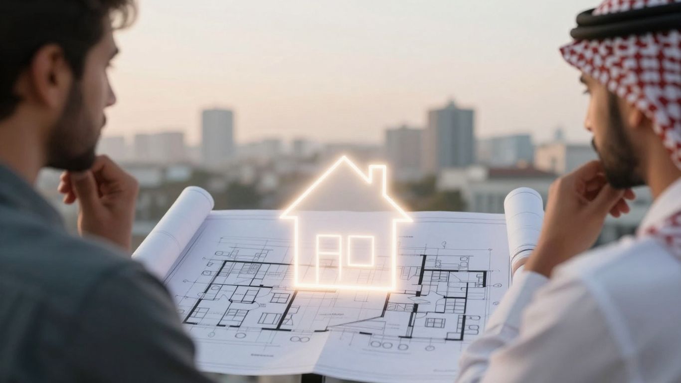 Person reviewing house plans for mortgage refinance.