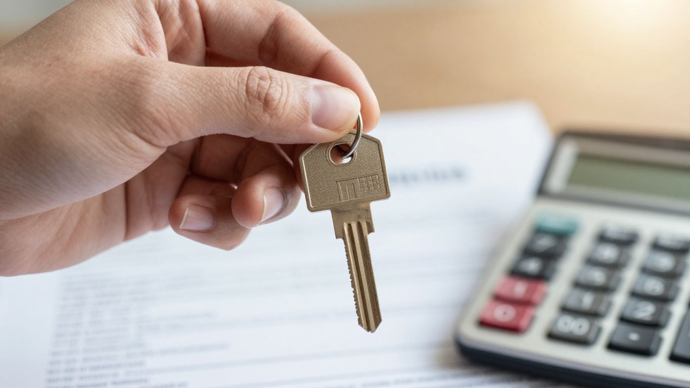 House key with financial documents, symbolizing mortgage savings.