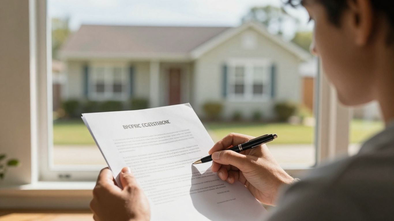 Person applying for mortgage refinance with house in background.