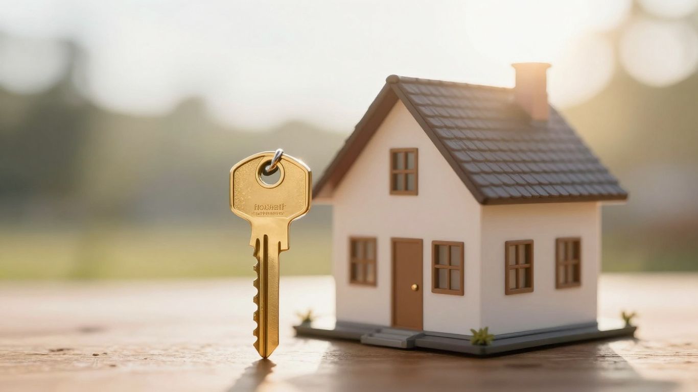 House with golden key, sunlight, refinance options
