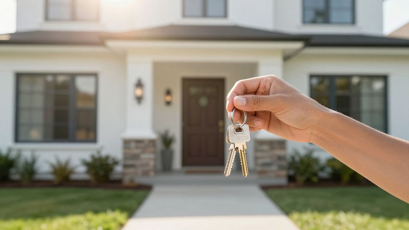 Homeowner with keys, happy about mortgage refinance.