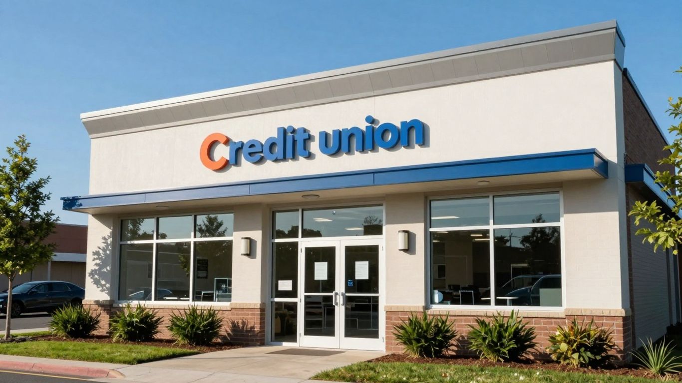 Meridian Credit Union building exterior with landscaping.