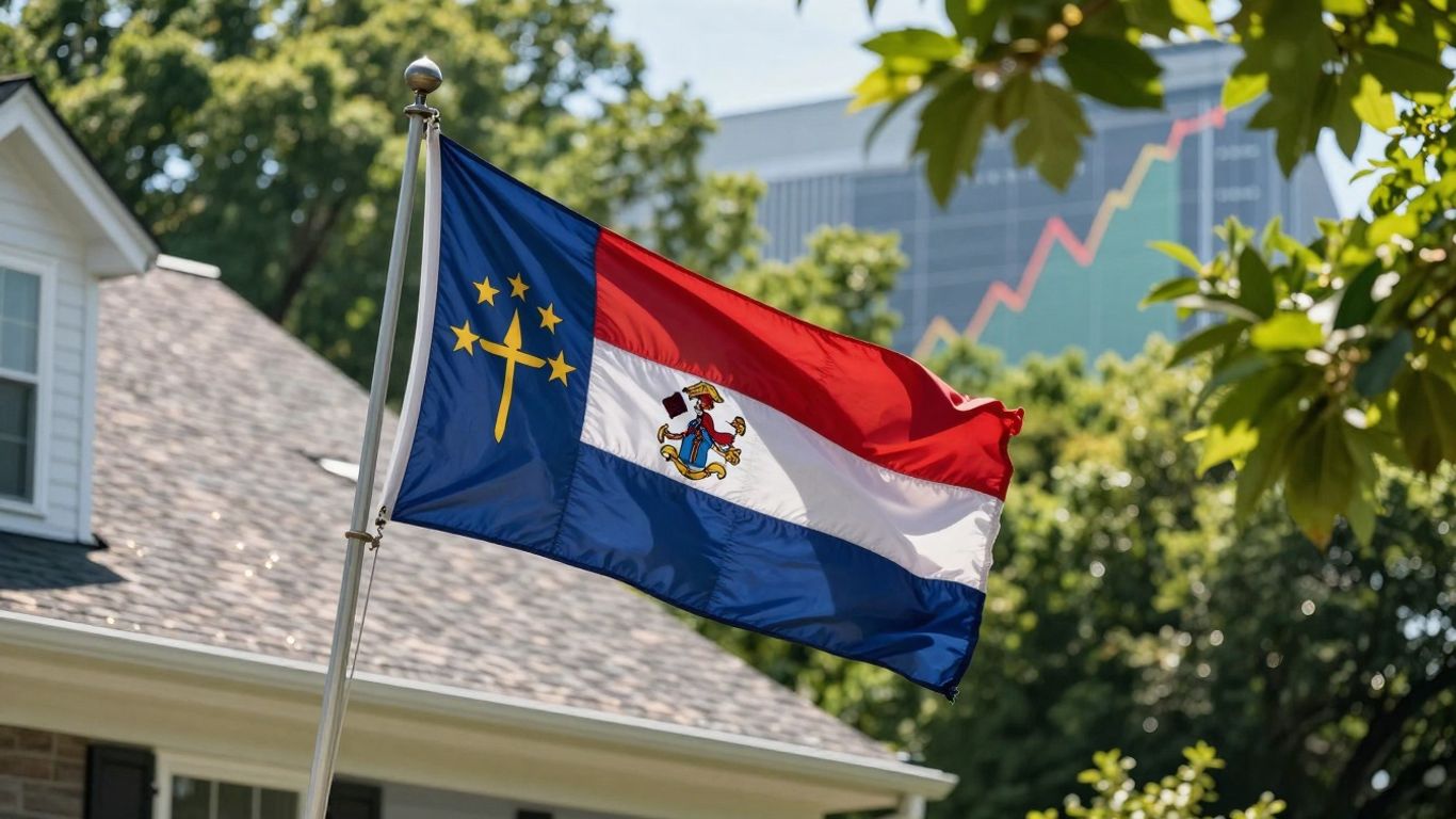 North Carolina flag and house with financial undertones.