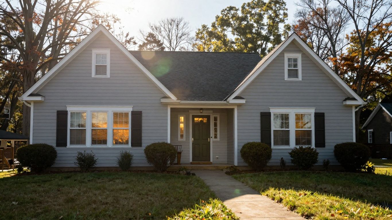 North Carolina home with sunlight and a path.