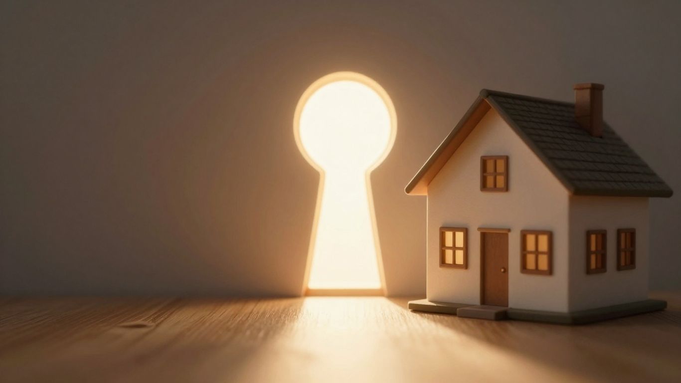 House with glowing keyhole and sunlit path.