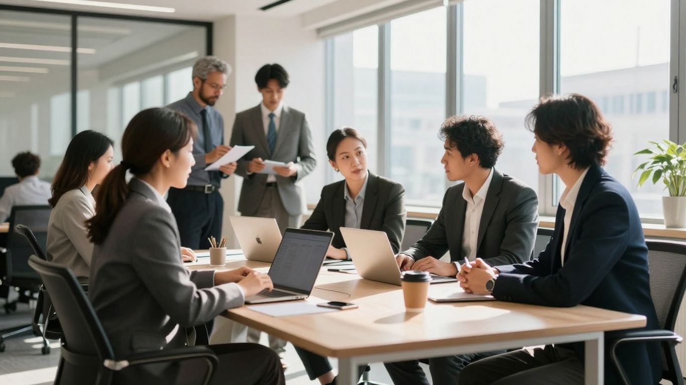 New American Funding office interior with people collaborating.
