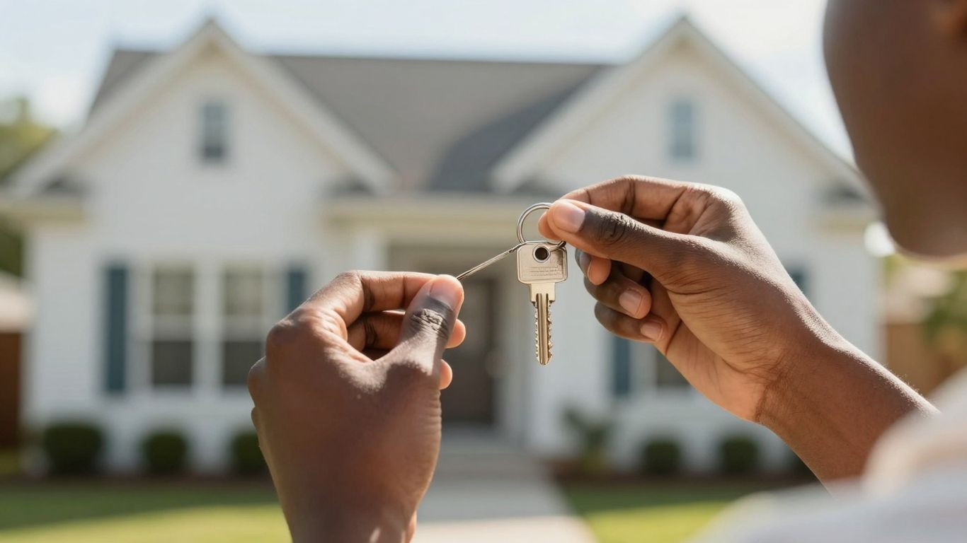 Person holding house key, considering refinance options.