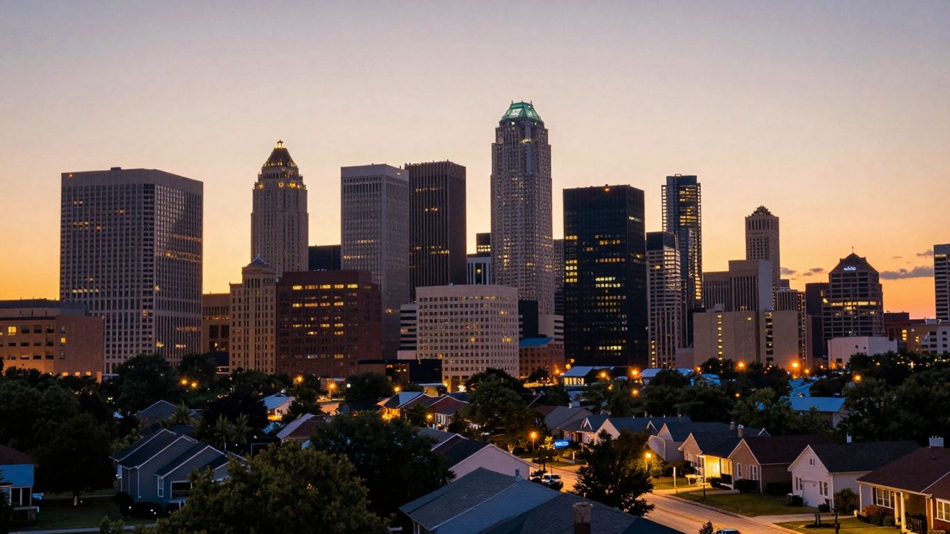 Kansas City skyline with mortgage refinance concept.