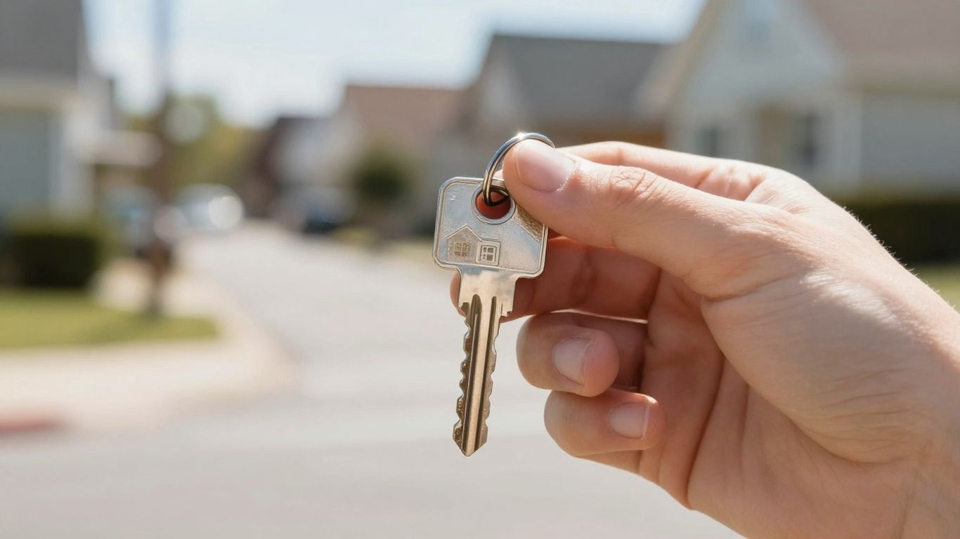 House key with sunlight glinting off it.