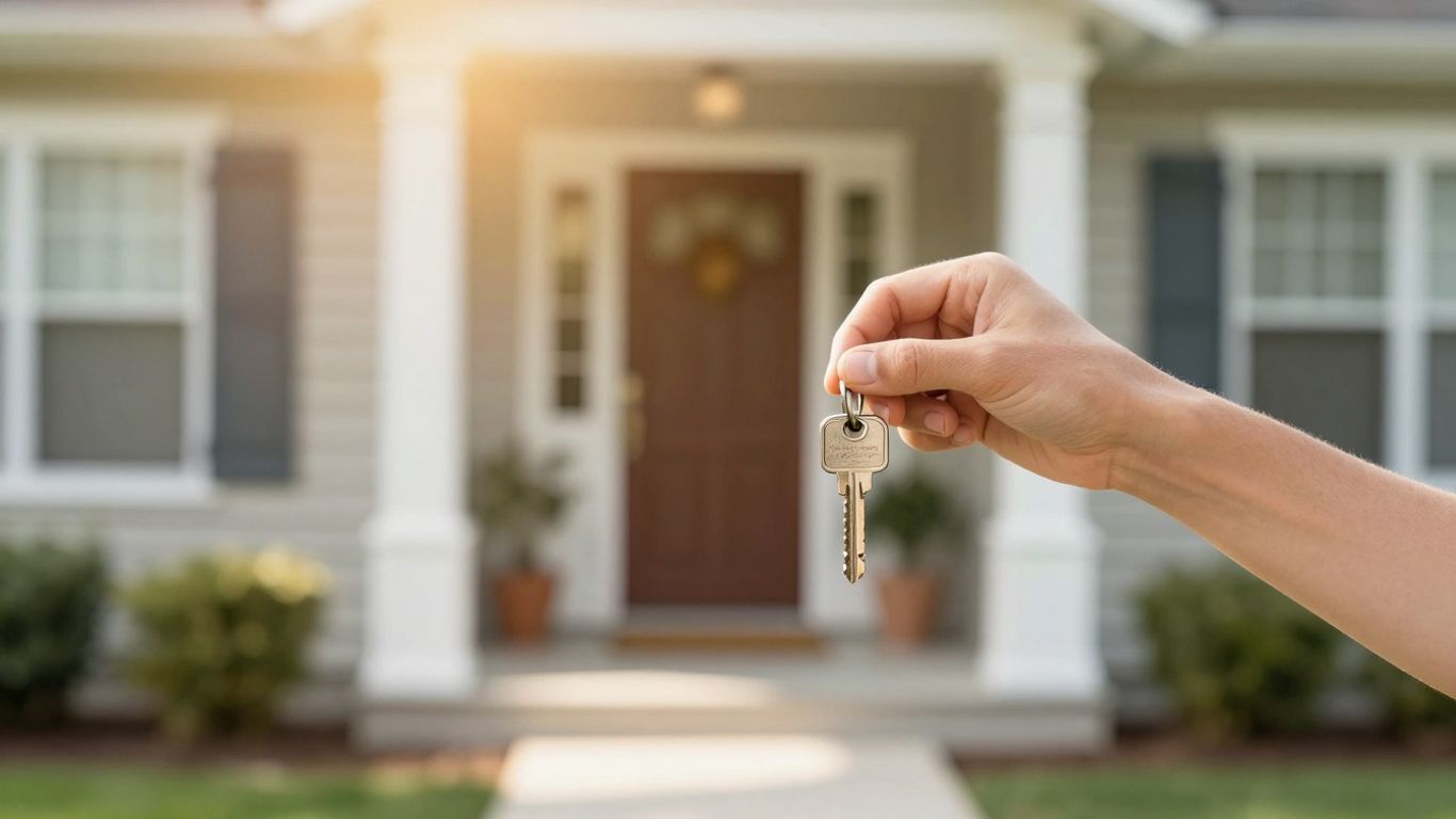 Homeowner with key, symbolizing mortgage refinance savings.