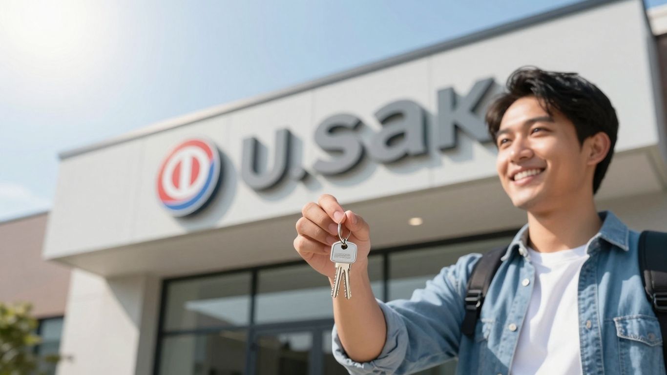 U.S. Bank logo and happy homeowner with keys.