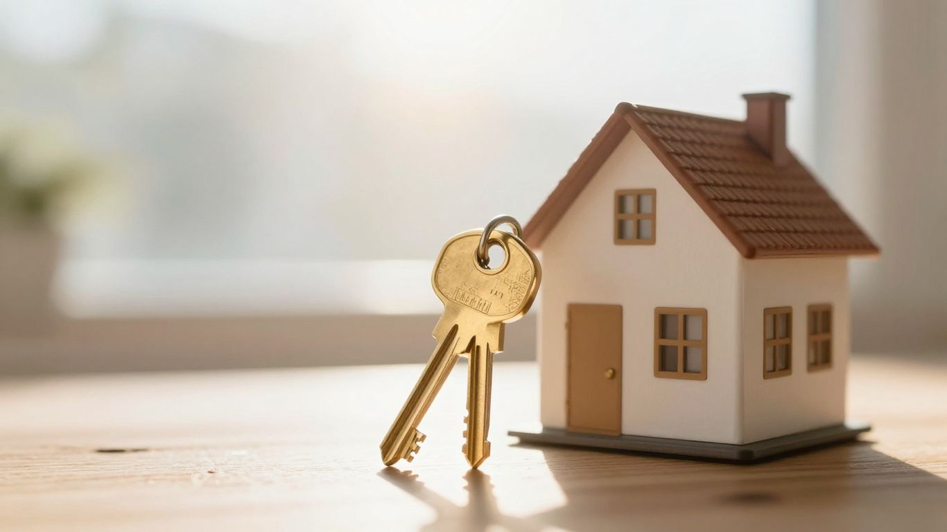 House with a golden key, symbolizing savings.