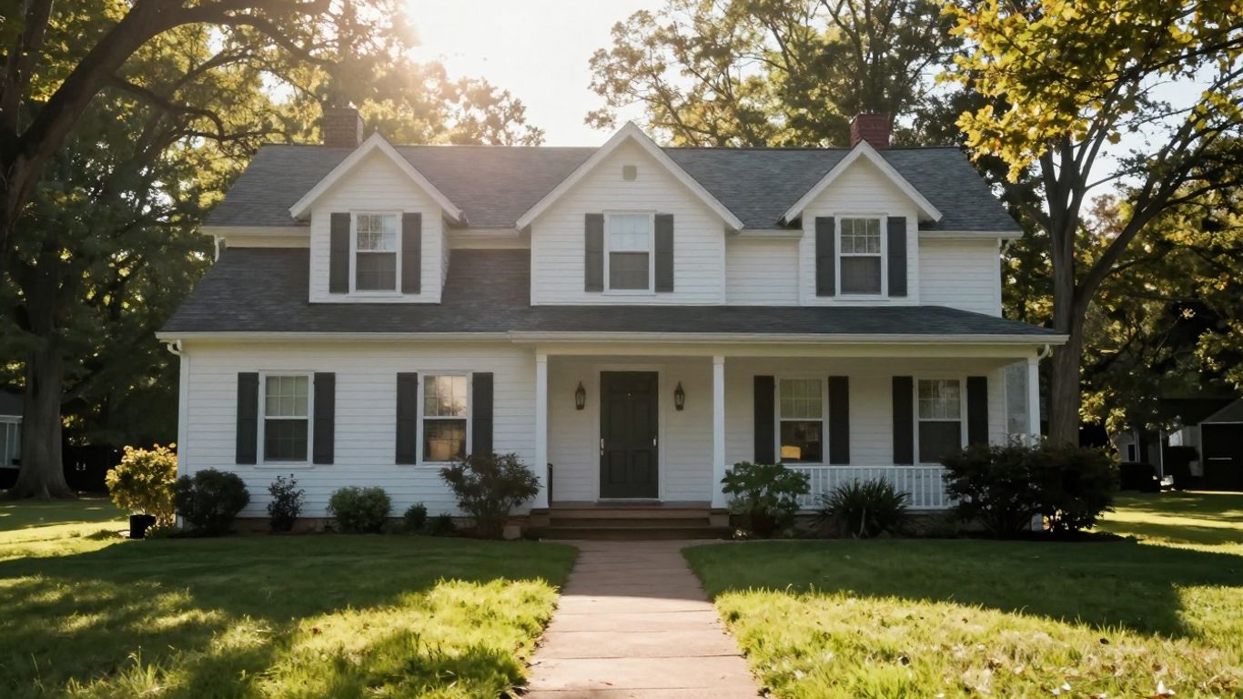 Michigan home with sunlight and a path.