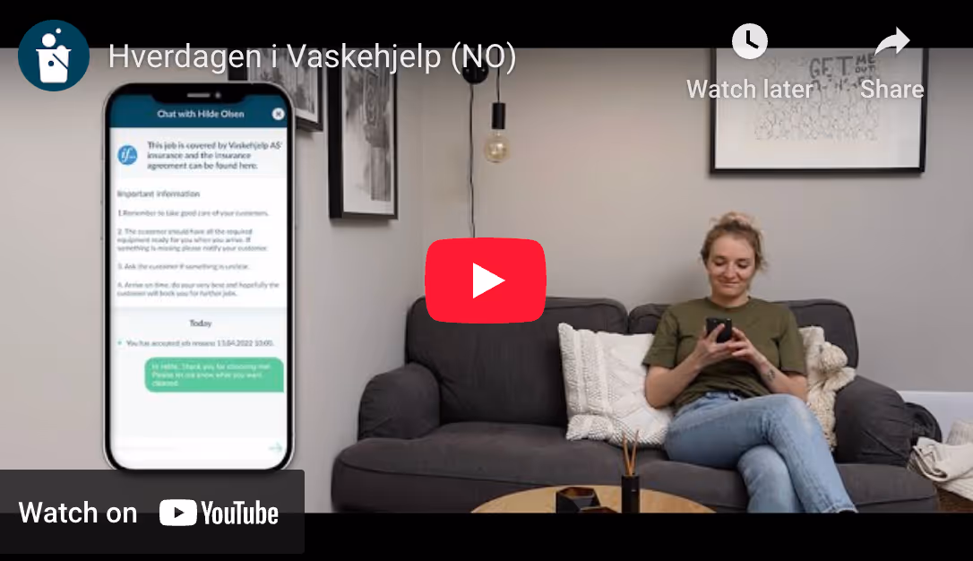 Spill av video for å se hvordan Vaskehjelp-appen fungerer