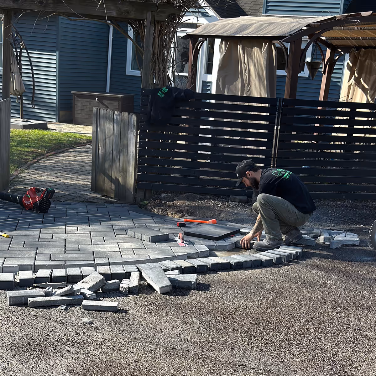 Paver patio installation by OFlaherty Lawn Care in Attleboro Massachusetts near me
