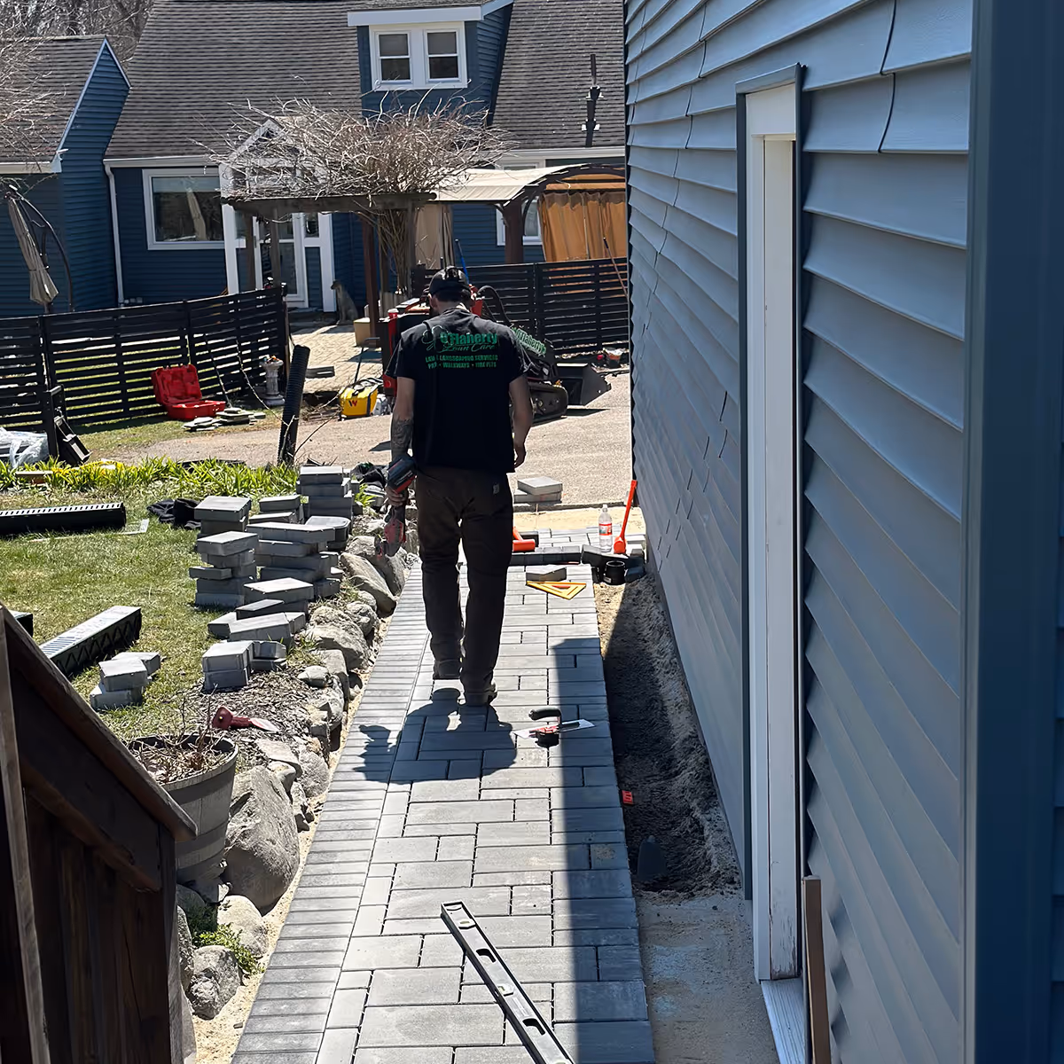 Paver walkway installation by OFlaherty Lawn Care in Attleboro Massachusetts near me