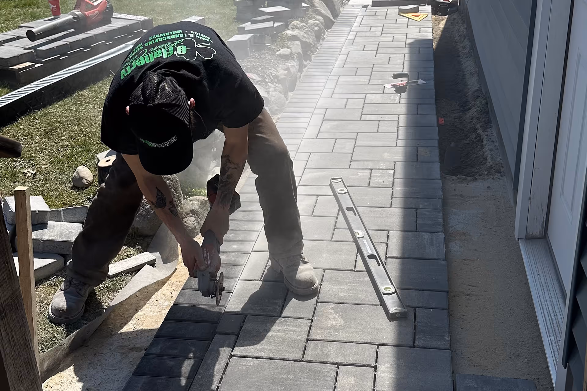 Custom hardscaping project featuring premium stonework by OFlaherty Lawn Care in Attleboro Massachusetts near me