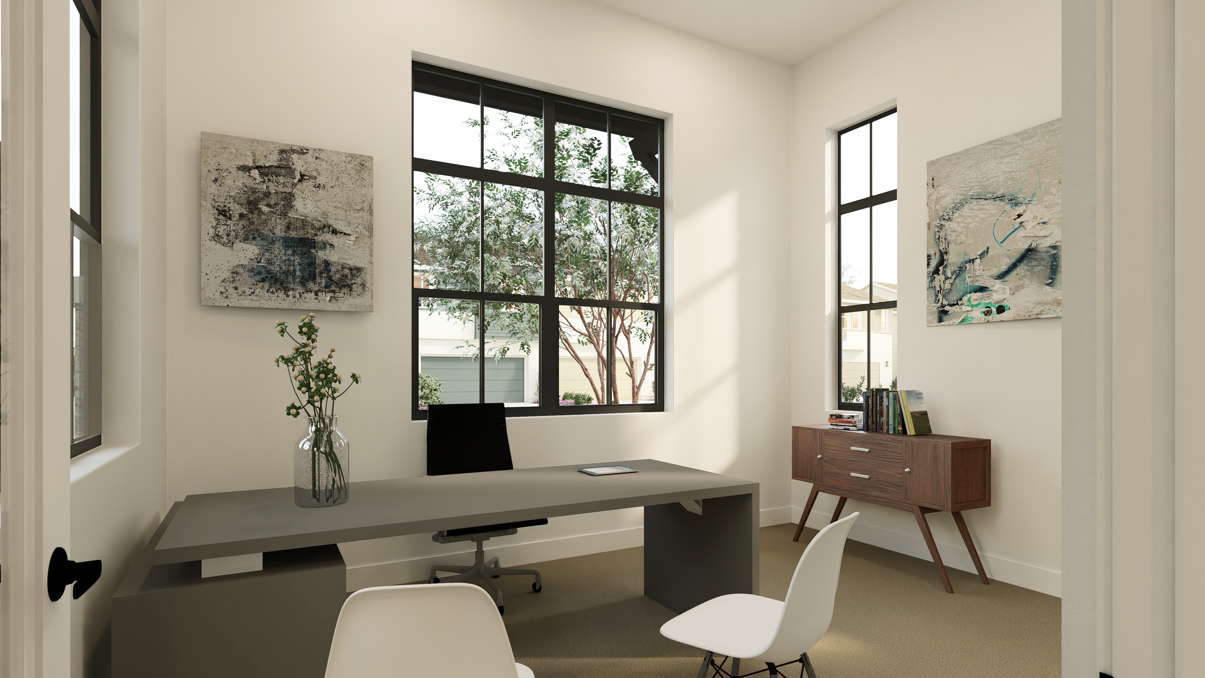 Leasing office lobby with luxury seating and private study room