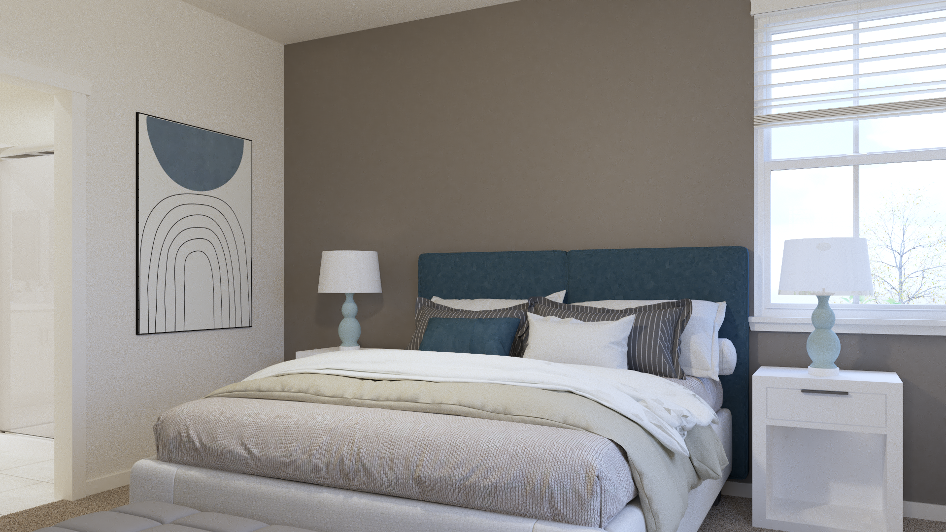 Bedroom with green wall and bed