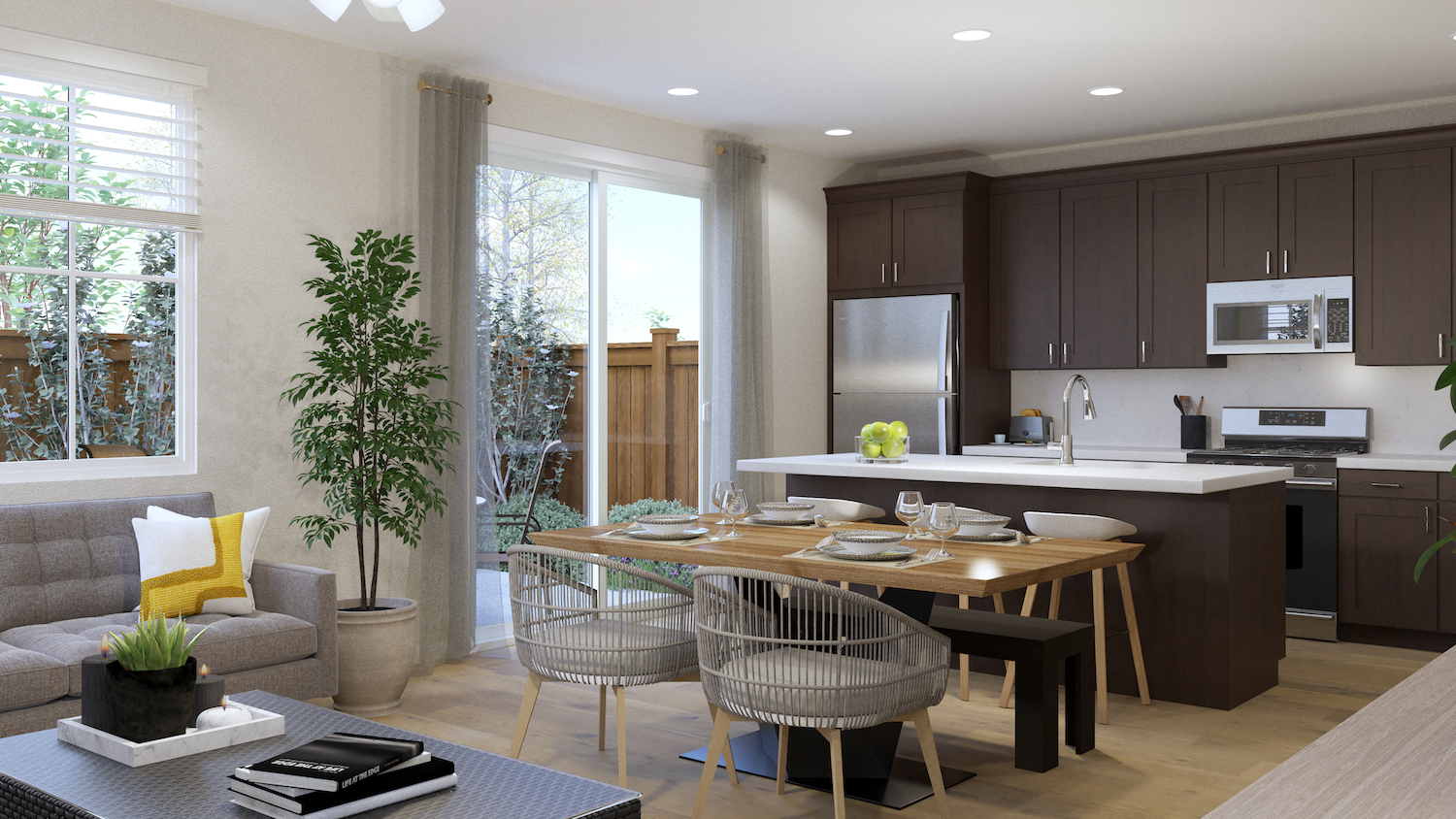 Kitchen with brown cabinets 
