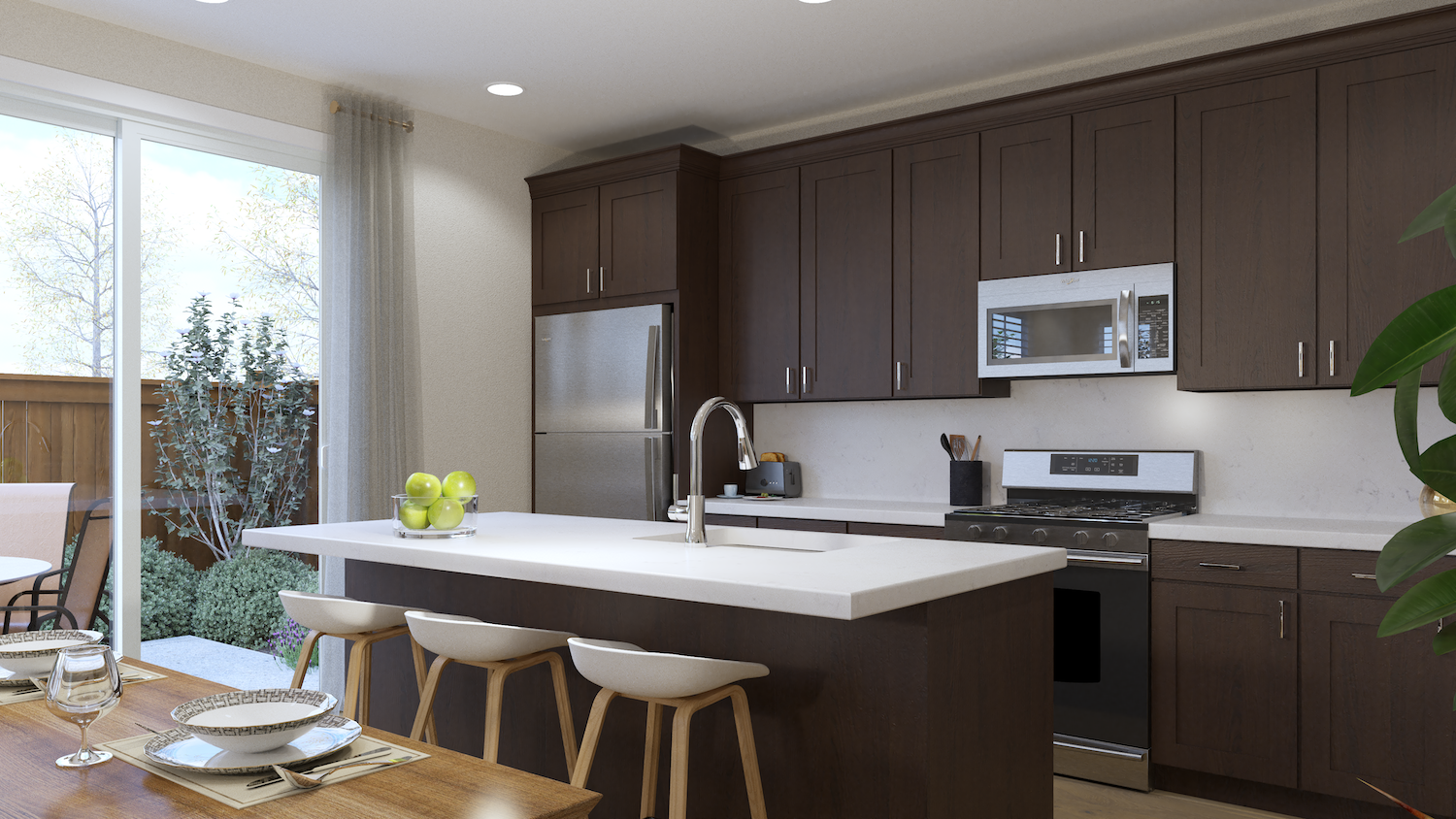 Kitchen with brown cabinets 