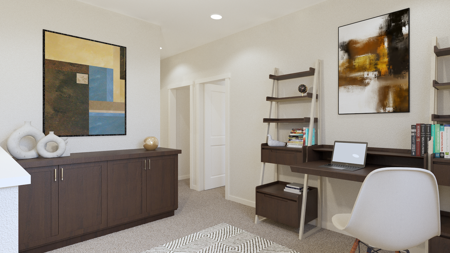 Bedroom with decor and cabinets