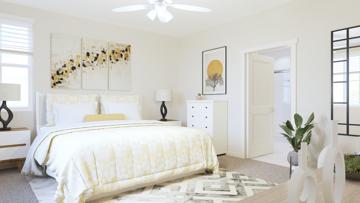 Bedroom with bed fully made