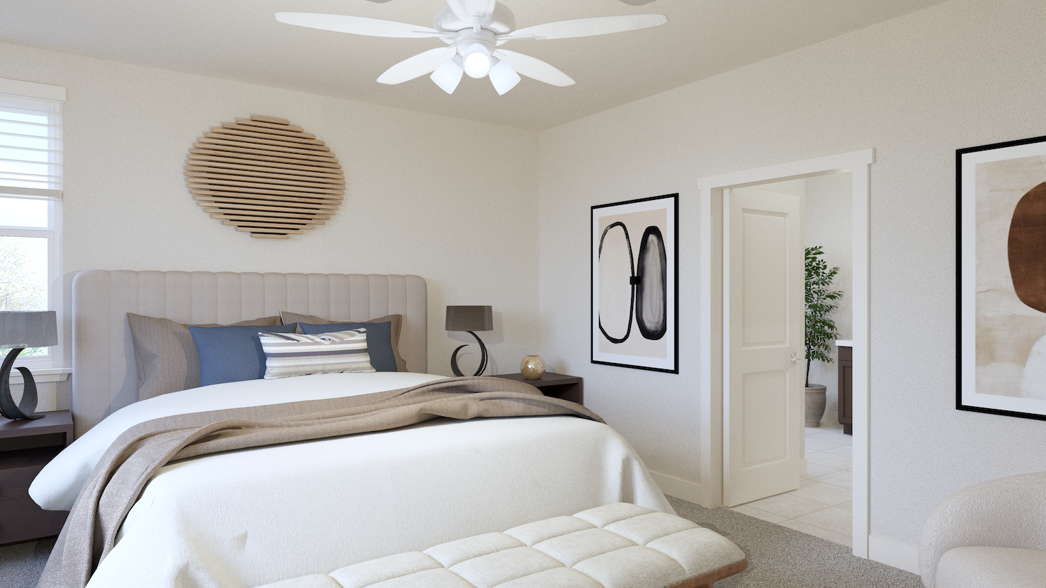 Bedroom with bed fully made