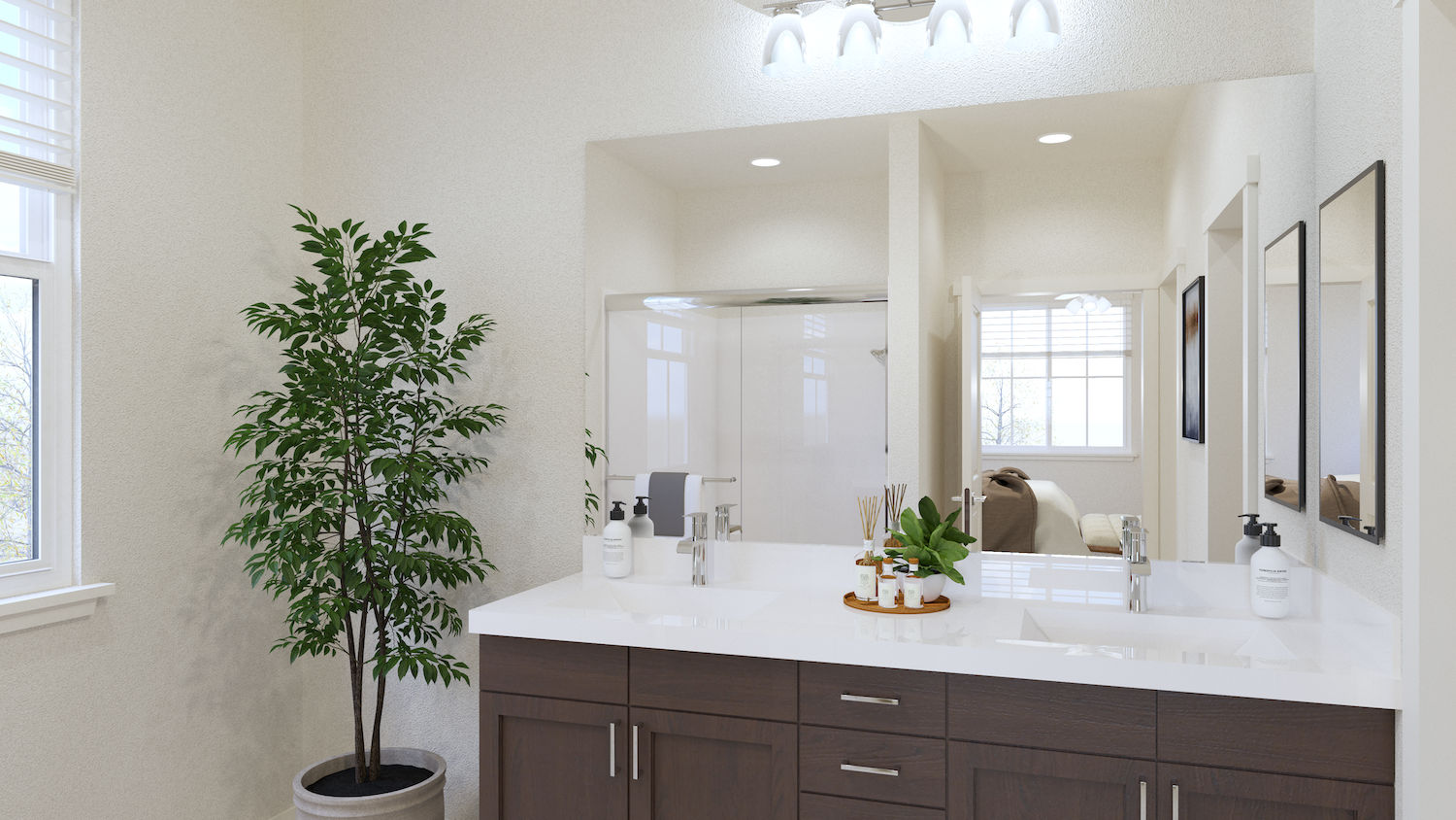 Bathroom with brown cabinets