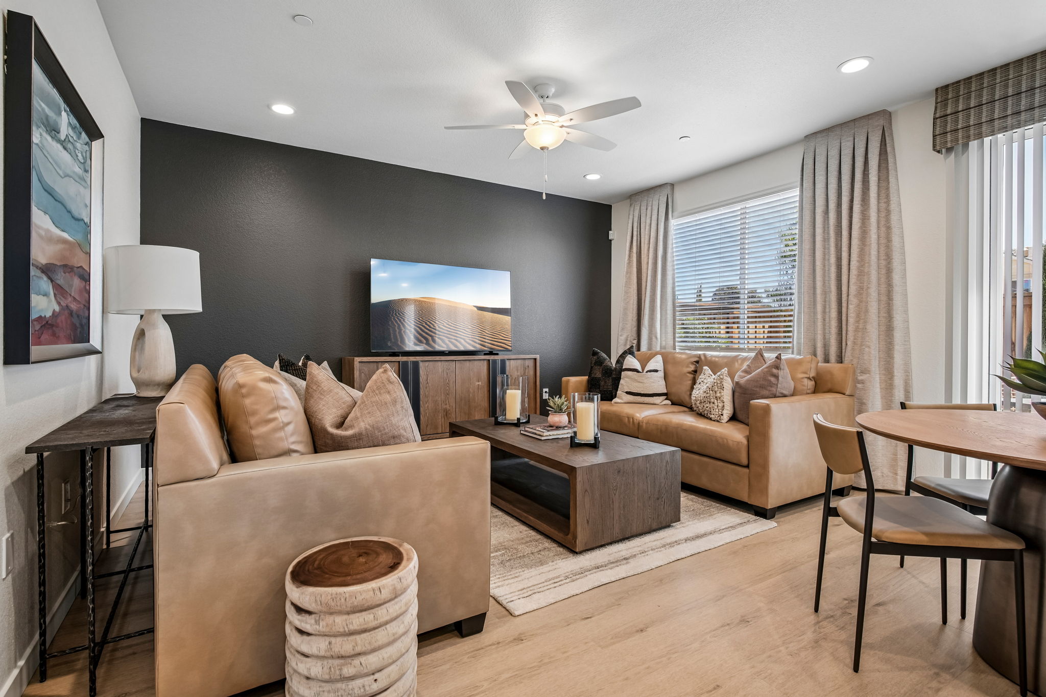 Living area with sofa, tv, and coffee table