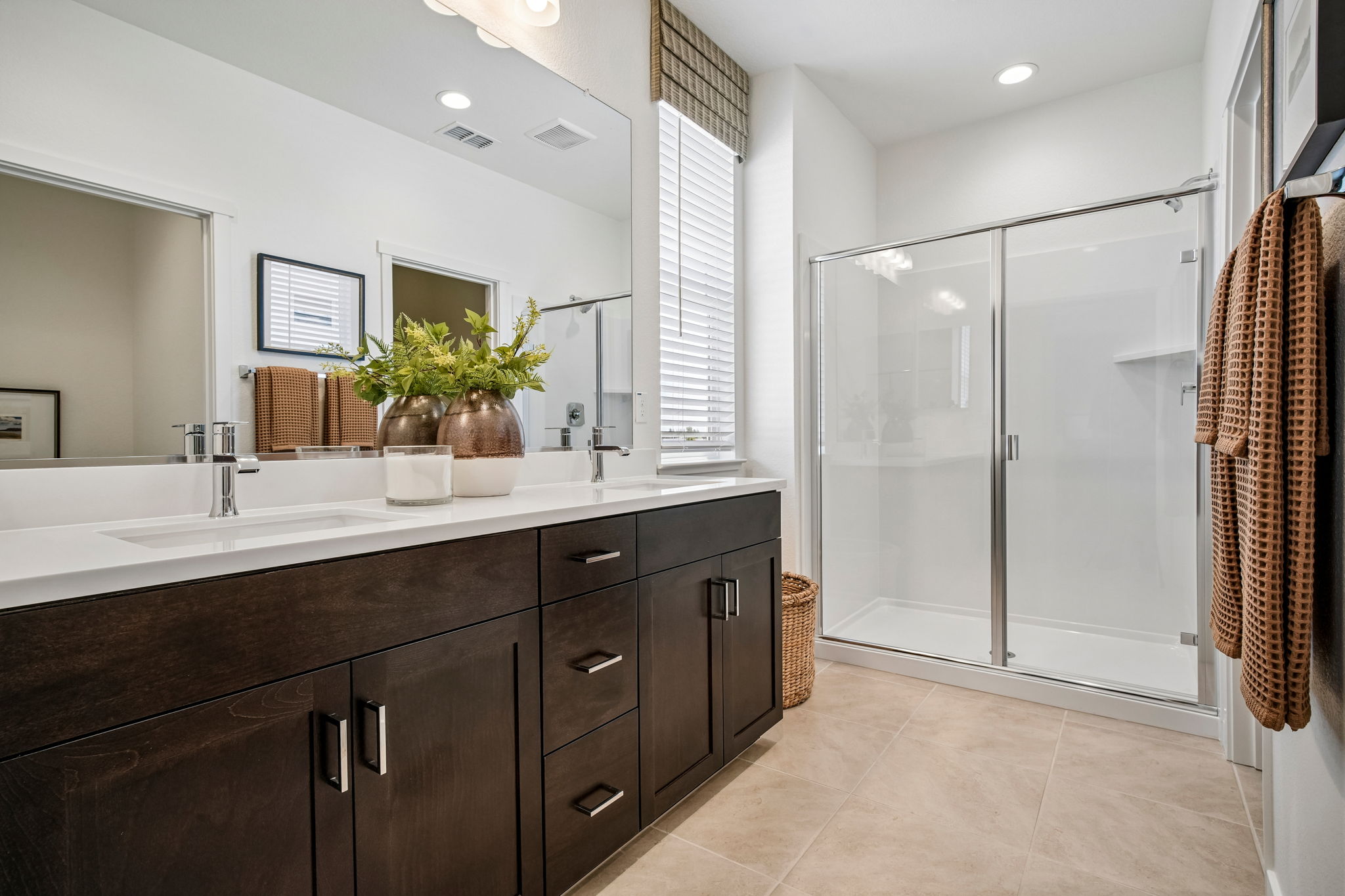 Bathroom with vanity and walk in shower
