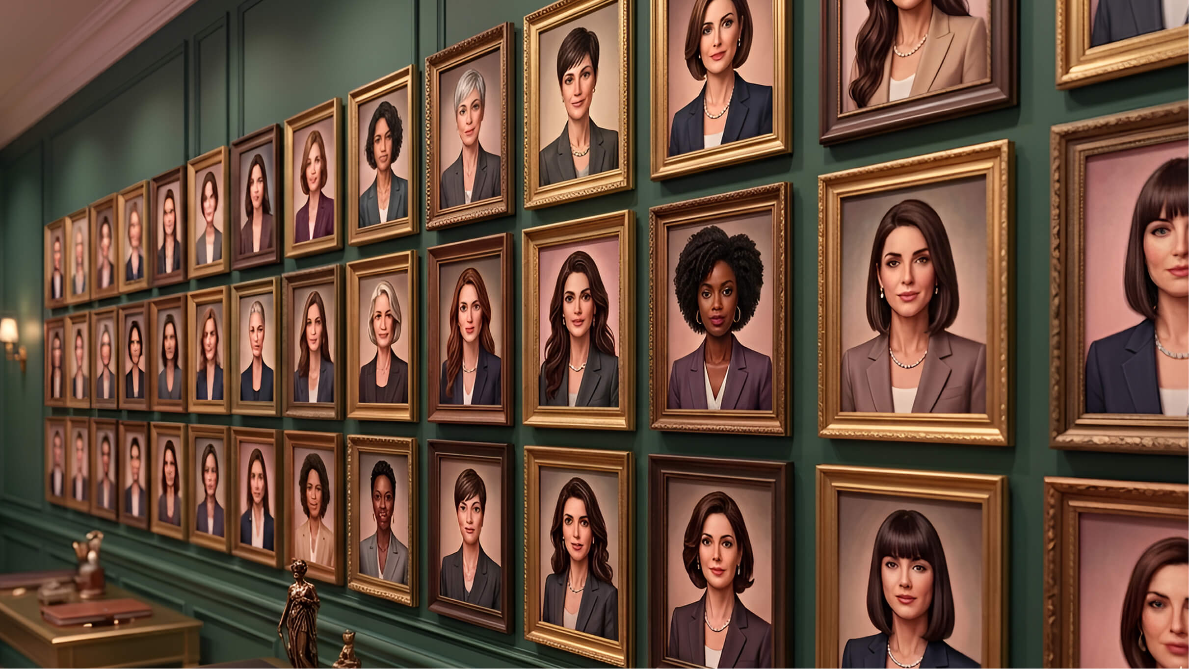 Grid of framed professional headshots showing women founders with near-identical branding, an image of the sameness problem in personal branding