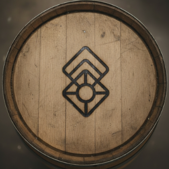 barrel head with wood burned logo