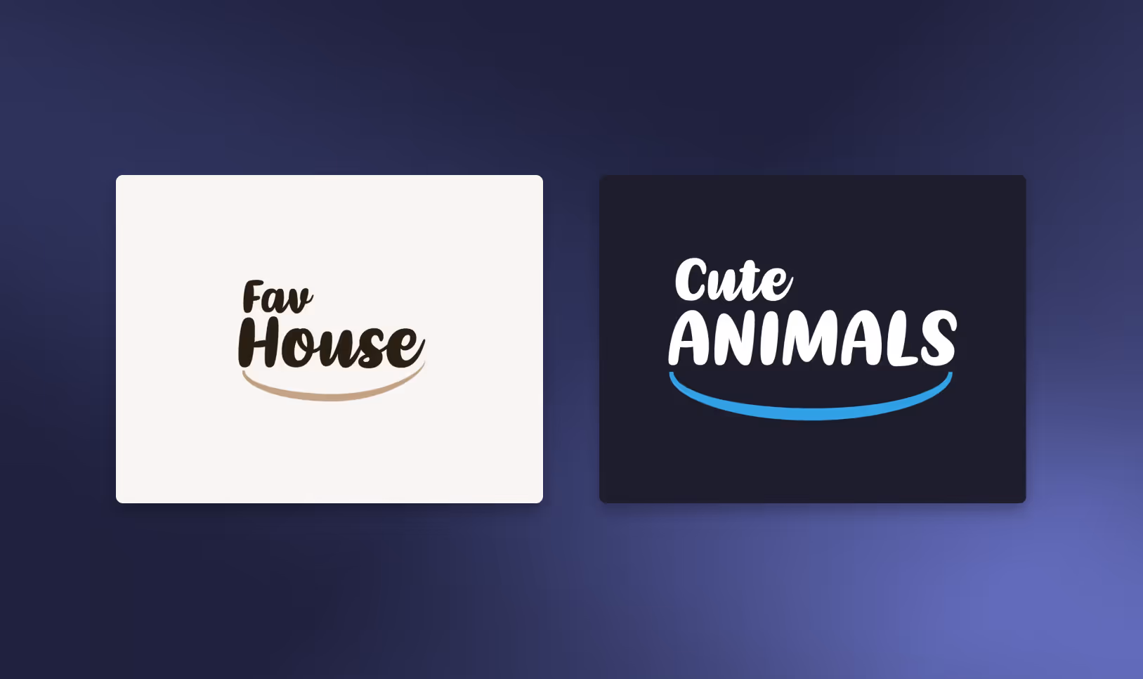 Logo de la marque FavHouse et Cute animals dans le même stryle avec un rappel à Amazon qui est leur site partenaire.