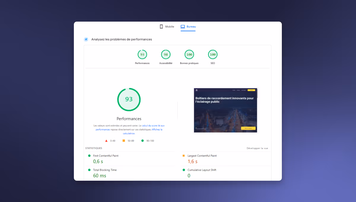 Scores 97 + partout sur google page speed