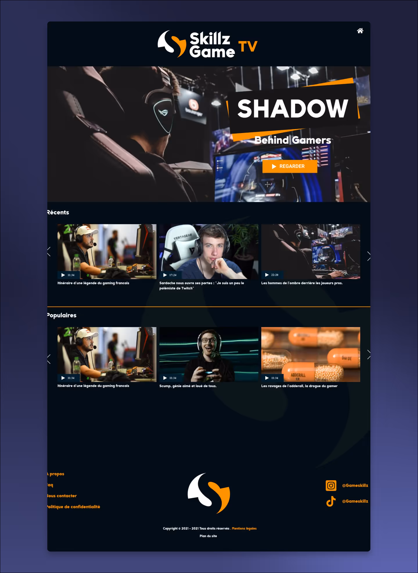 Design de la frame d'une page Streaming venant de figma